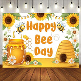 Aperturee - Aperturee Sunflower Happy Bee Day Cartoon Birthday Backdrop